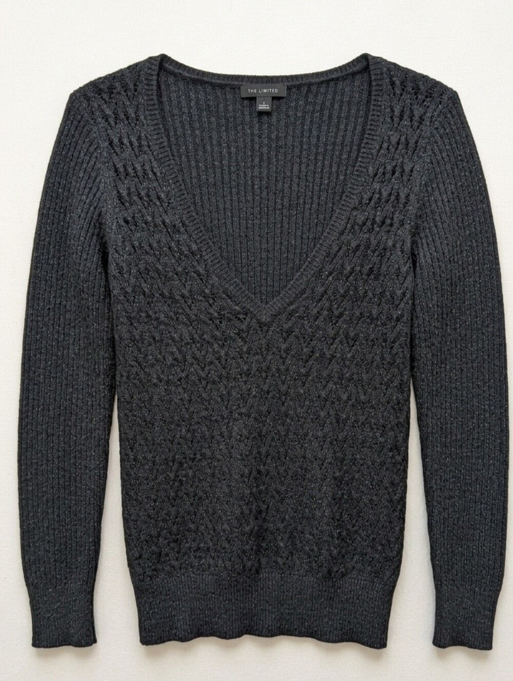 The Limited Charcoal Cable Knit V-Neck Sweater